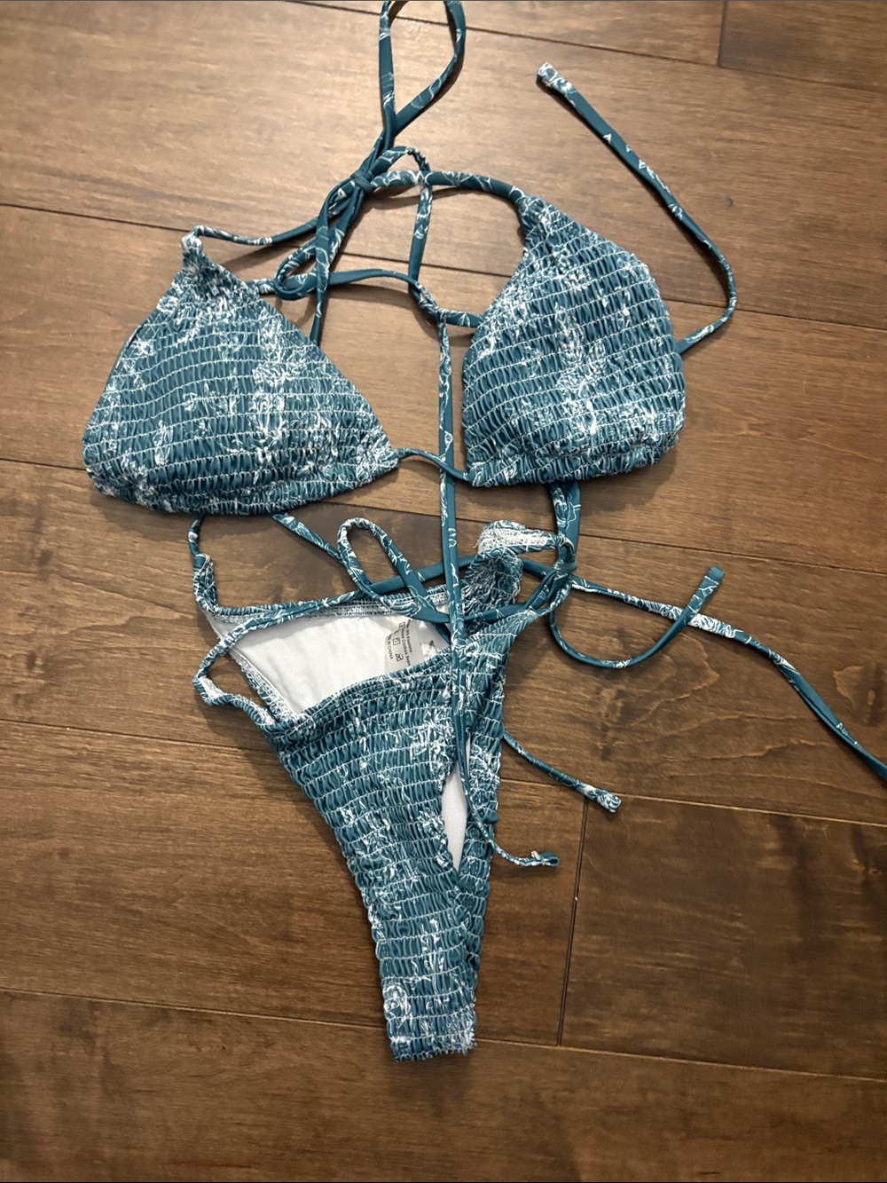 Teal Smocked String Bikini Set
